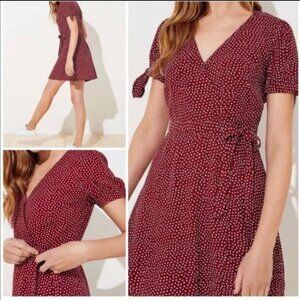 LOFT Dotted Tie Sleeve Skort Romper in Warm Auburn